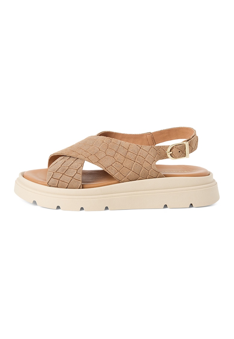 Sandale wedge de piele - Maro deschis