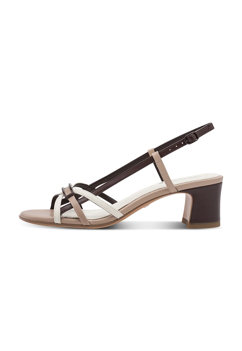 Sandale slingback de piele ecologica - Maro deschis/Maro pamantiu