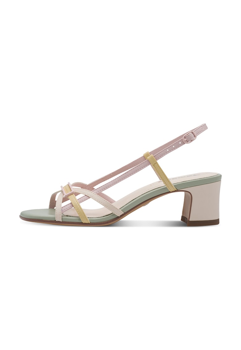 Sandale slingback de piele ecologica - Roz pastel/Verde pal/Galben mustar