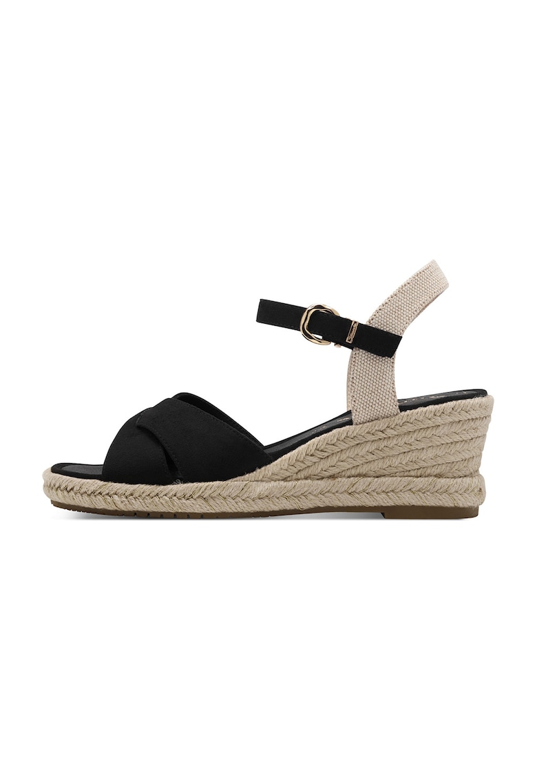 Sandale-espadrile wedge - Alb fildes/Negru