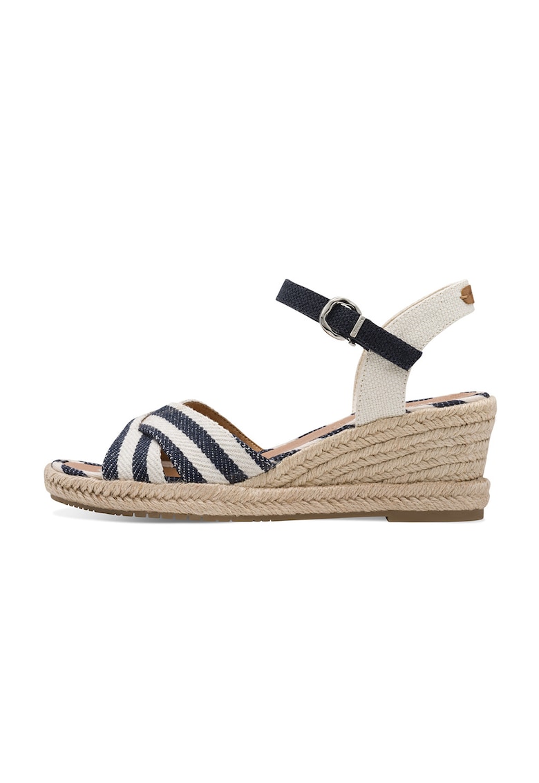 Sandale-espadrile wedge - Alb/Bej/Bleumarin