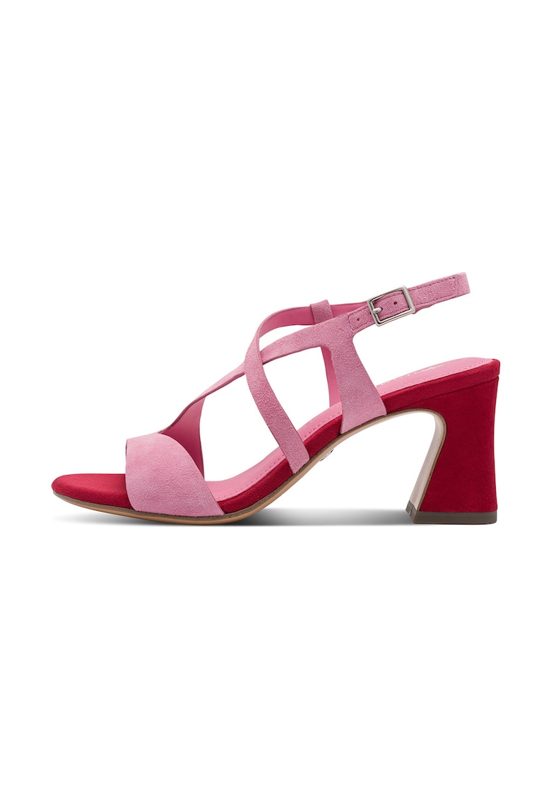 Sandale de piele cu toc masiv - Fucsia/Roz zmeuriu
