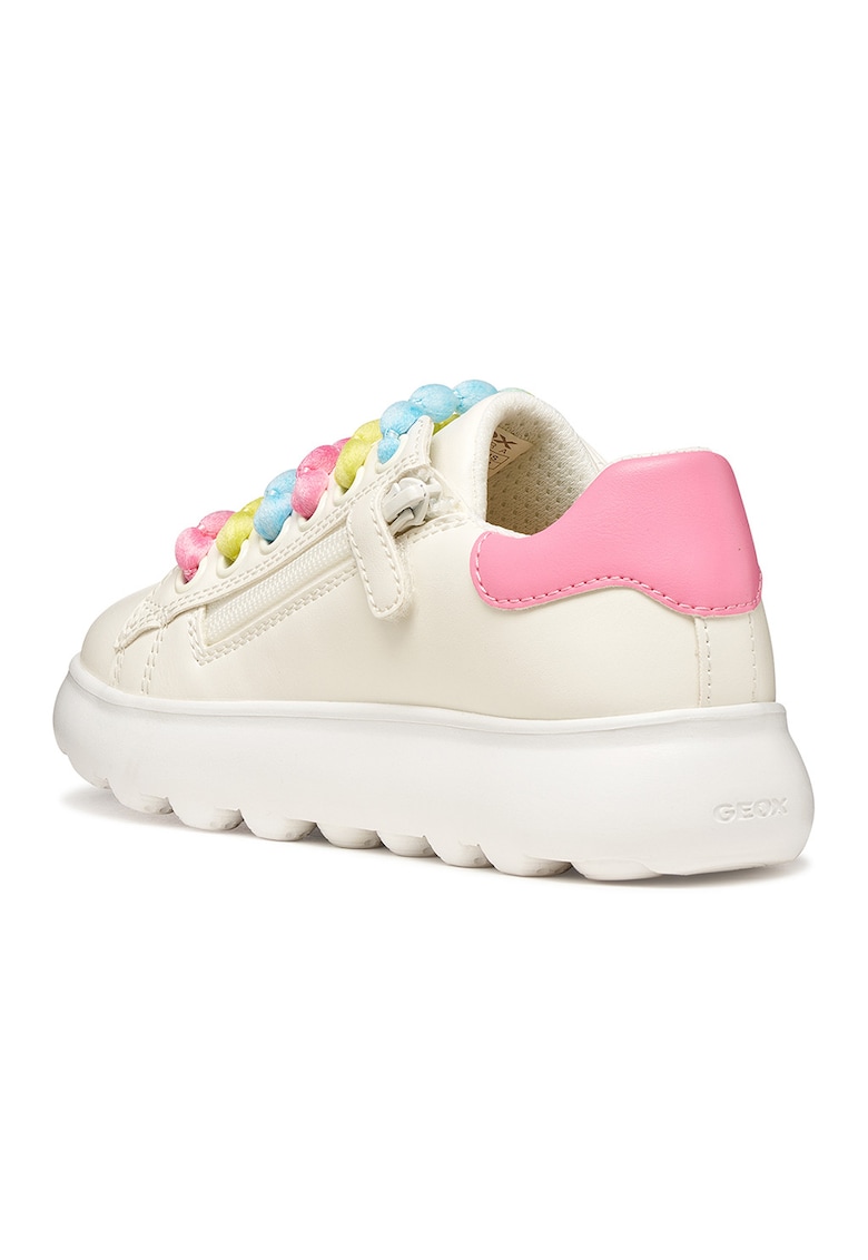 Pantofi sport din piele ecologica cu sireturi contrastante - Alb fildes/Galben/Roz