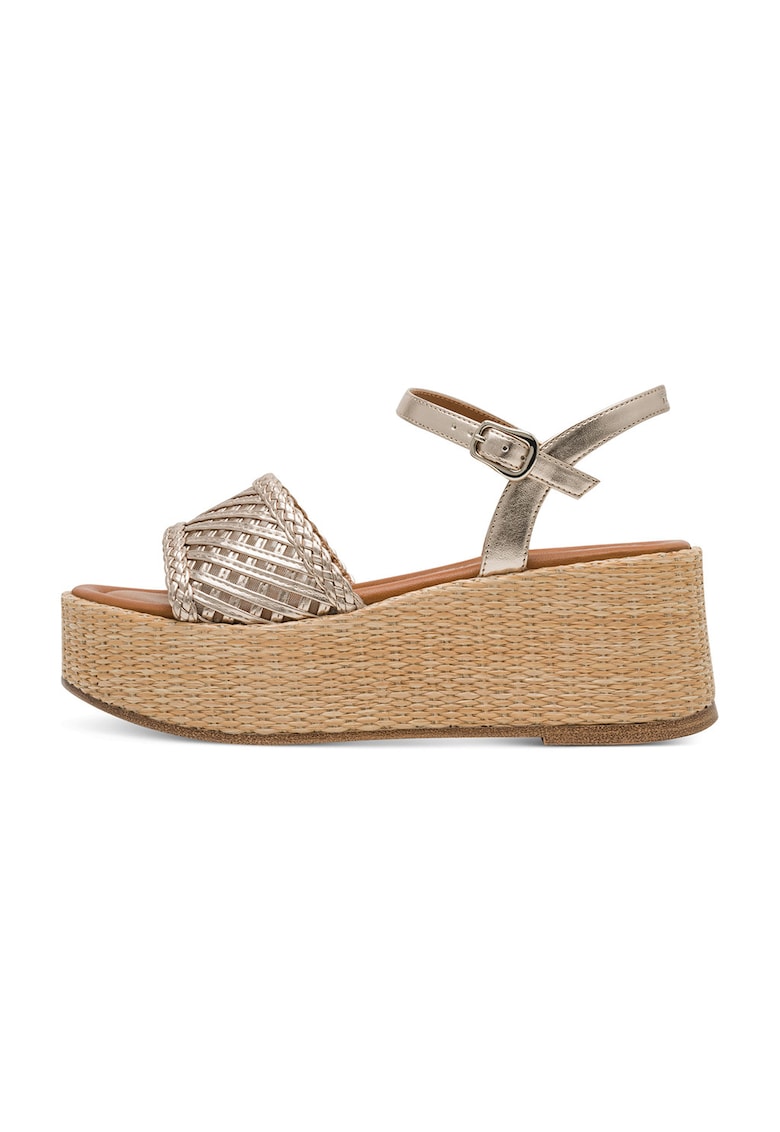 Sandale wedge de piele ecologica - Auriu/Ocru