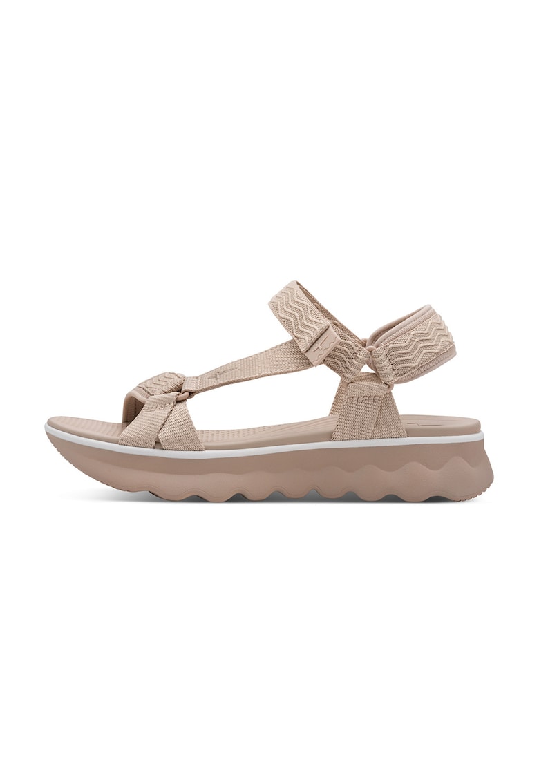 Sandale din material textil cu velcro - Maro nisip