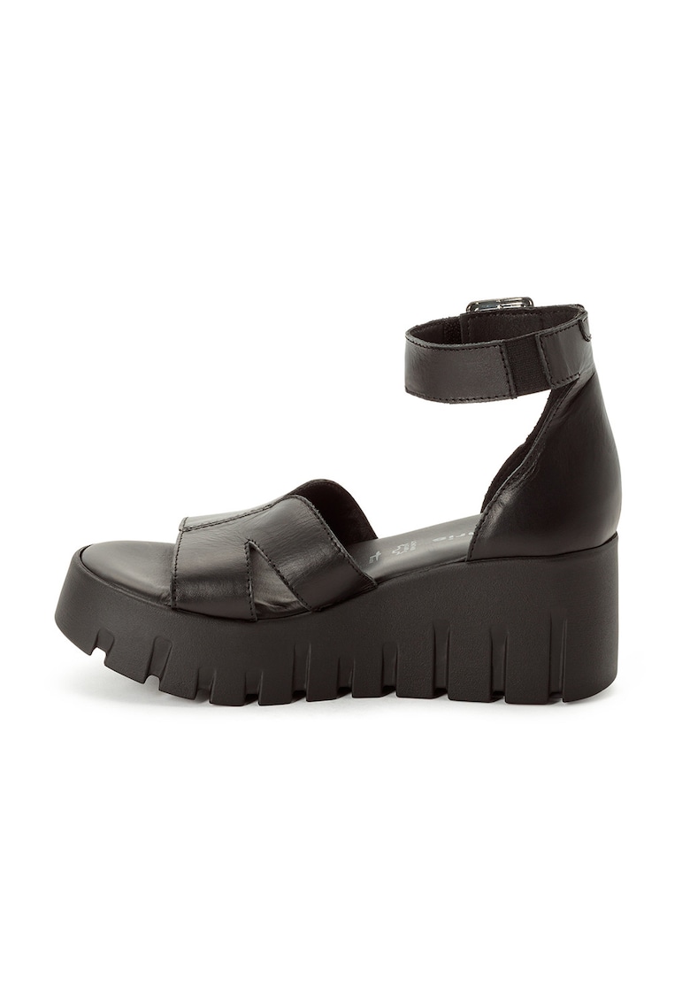 Sandale wedge de piele - Negru