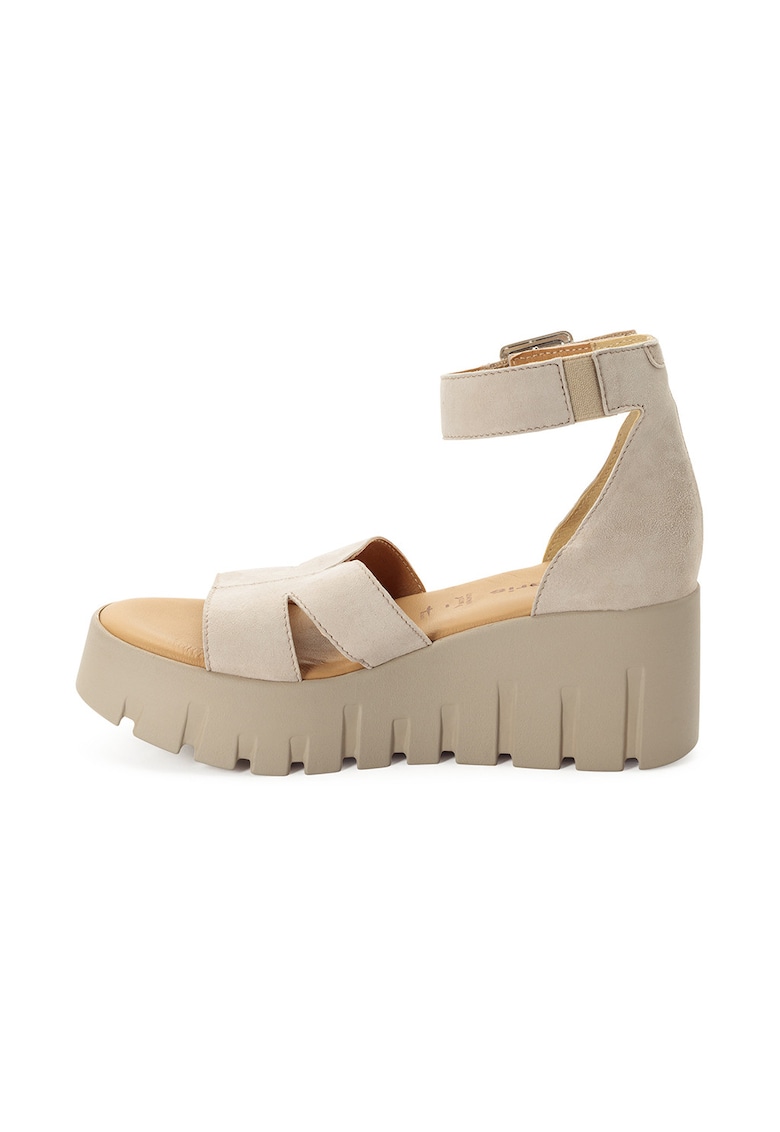 Sandale wedge de piele - Alb fildes/Bej deschis
