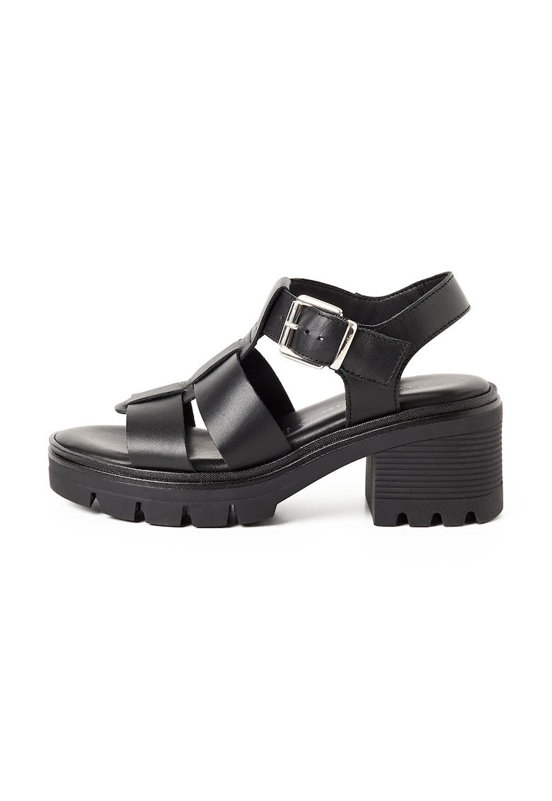 Sandale de piele cu toc masiv - Negru