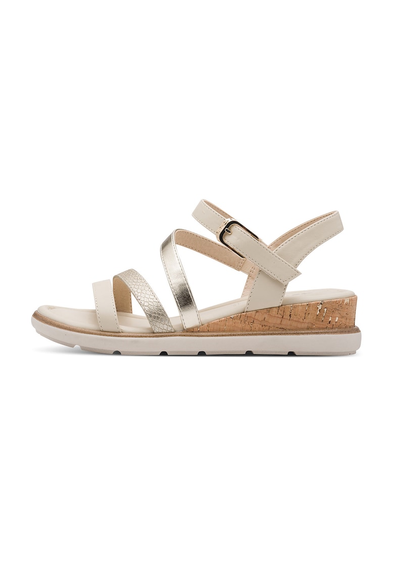 Sandale demi-wedge cu catarama - Alb fildes/Portocaliu persan/Argintiu