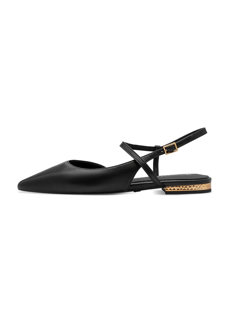 Balerini de piele cu bareta pe glezna - Negru