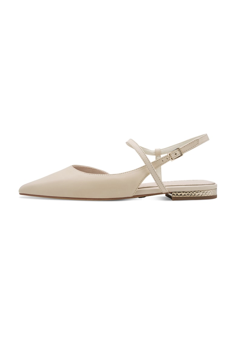 Balerini de piele cu bareta pe glezna - Alb fildes