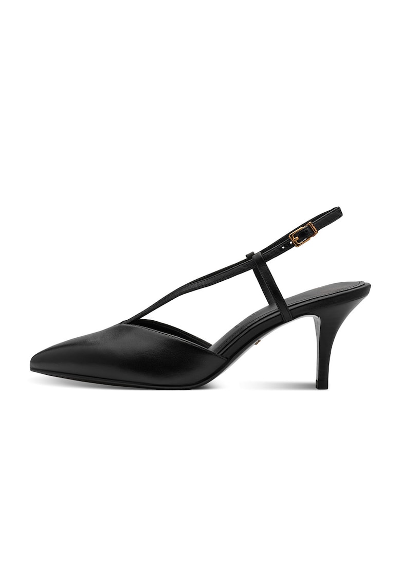 Pantofi stiletto de piele cu varf ascutit - Negru