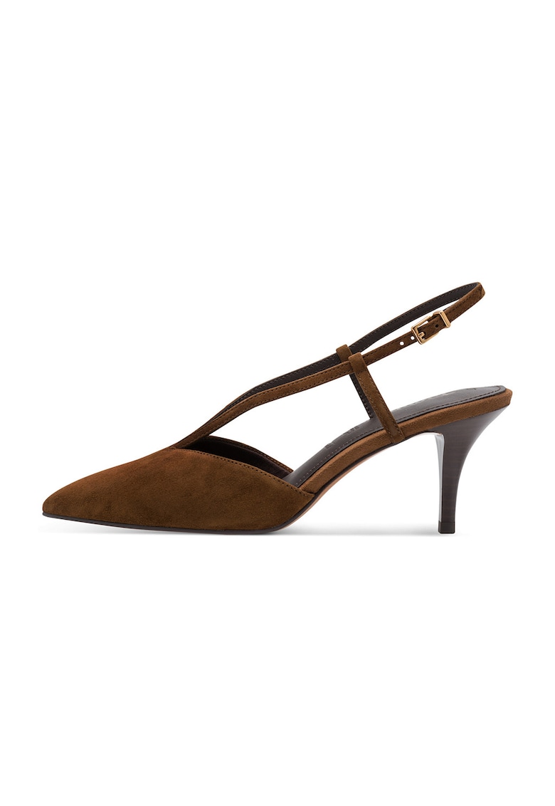 Pantofi stiletto de piele cu varf ascutit - Maro inchis/Caramel