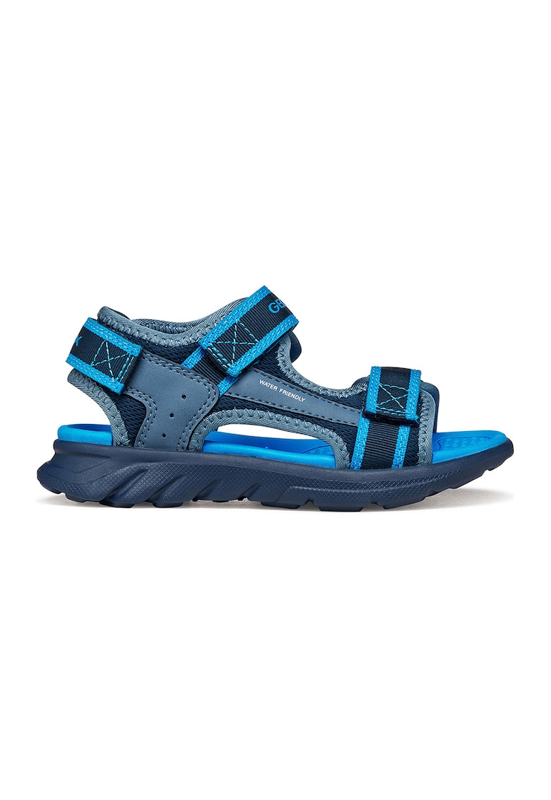 Sandale de piele ecologica si material textil cu velcro Airadyum - Albastru prafuit/Bleumarin/Albastru deschis neon