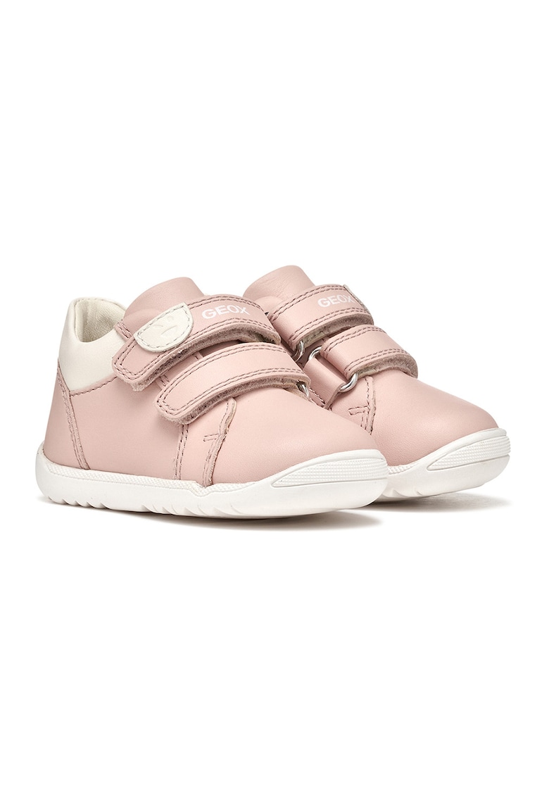 Pantofi sport Macchia de piele cu velcro - Alb fildes/Roz prafuit deschis