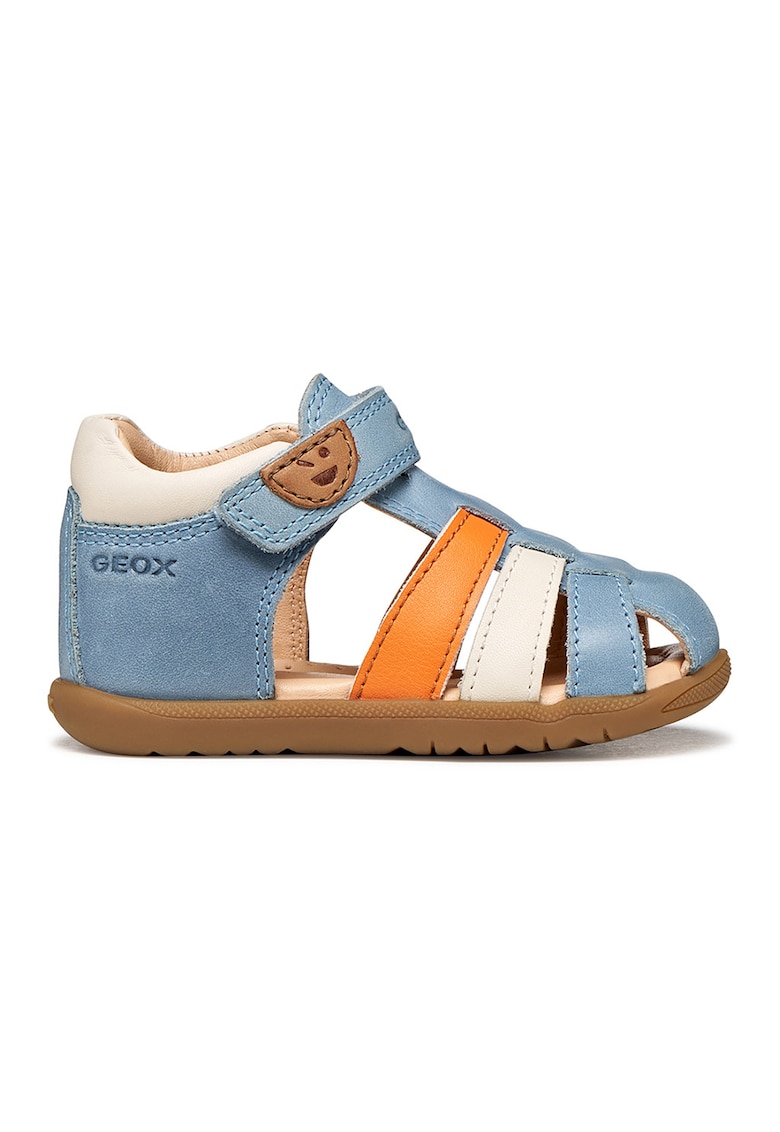Sandale fisherman de piele cu bareta velcro - Portocaliu/Albastru prafuit