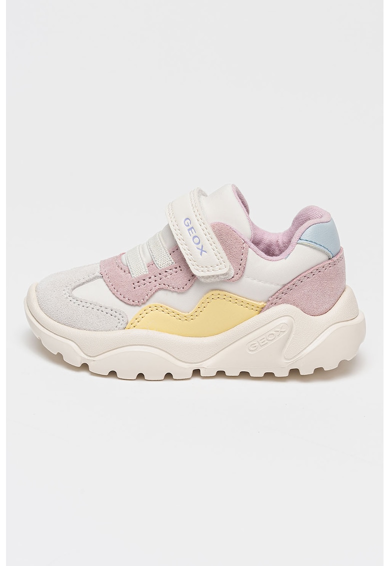 Pantofi sport Ciufciuf cu model colorblock si insertii din piele intoarsa - Galben pal/Alb murdar/Roz prafuit