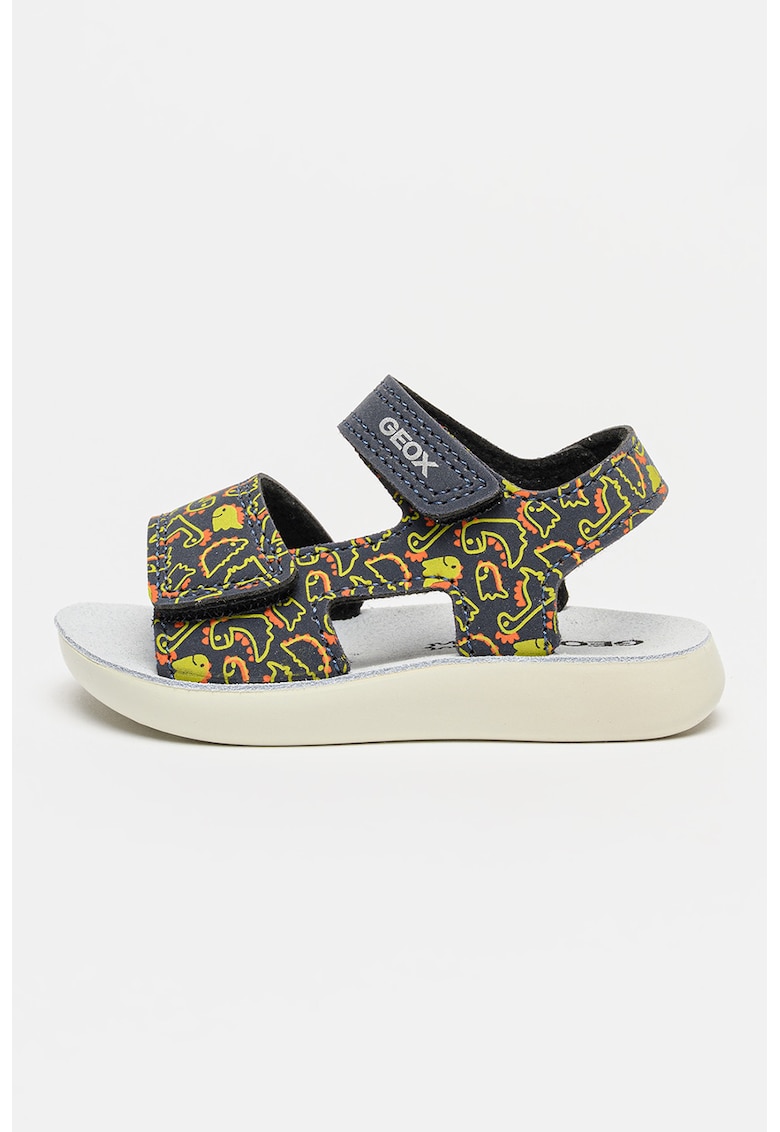 Sandale cu imprimeu si velcro - Verde lime/Bleumarin