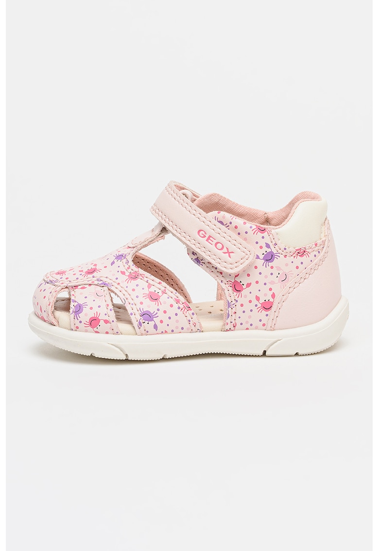 Sandale cu imprimeu grafic si velcro - Roz pastel