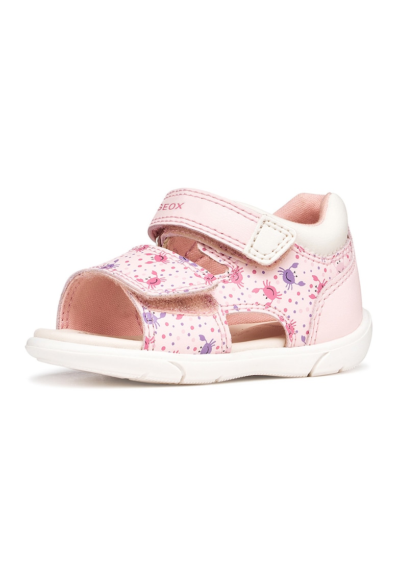 Sandale cu imprimeu cu velcro - Alb fildes/Roz pastel