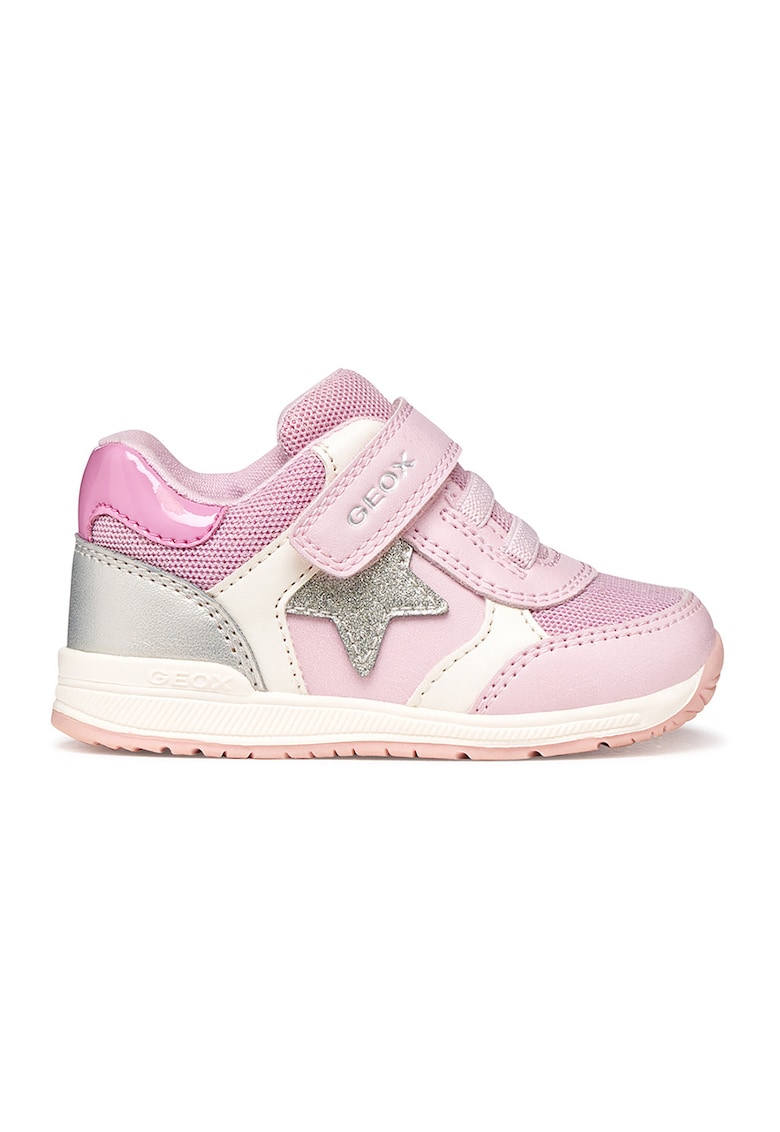 Pantofi sport cu aplicatii stea si velcro - Roz pastel/Argintiu