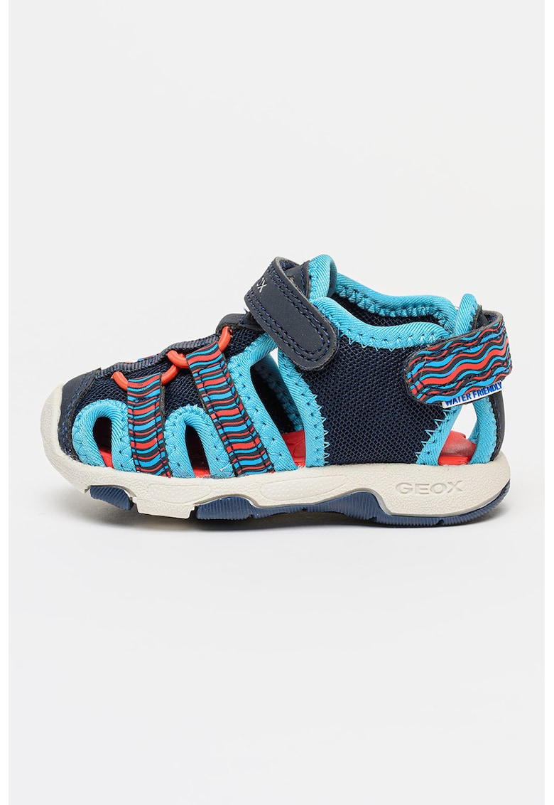 Sandale cu varf rotund si velcro - Albastru azur/Bleumarin