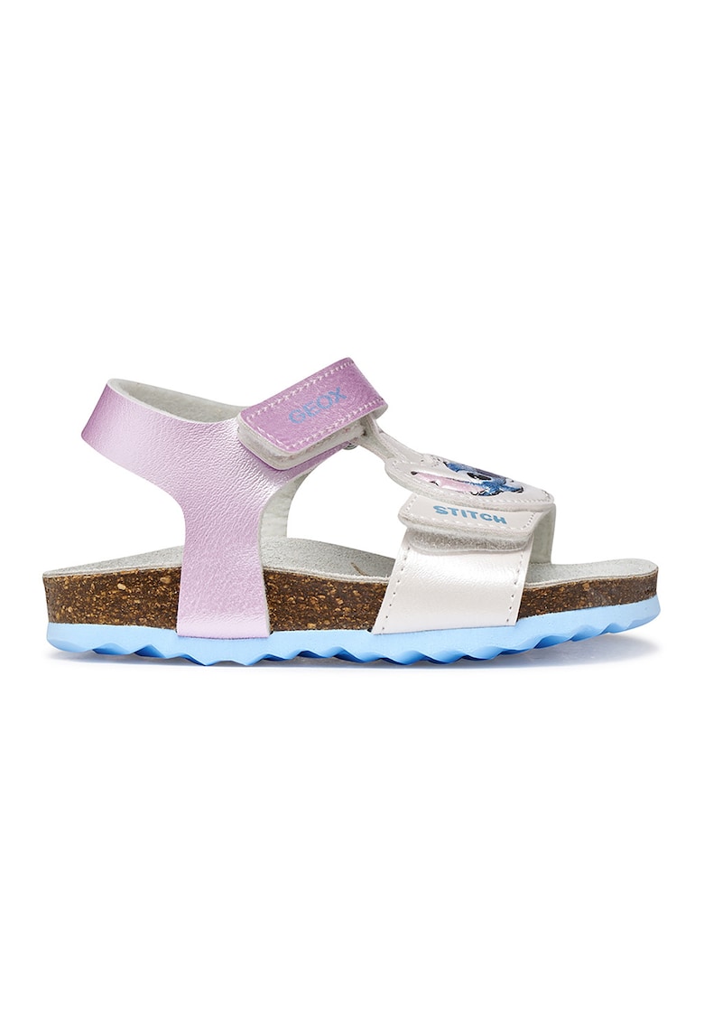 Sandale de piele ecologica cu velcro - Roz/Argintiu