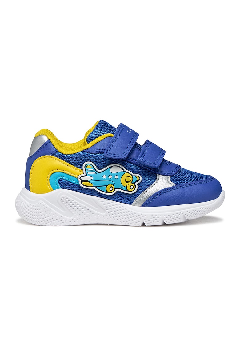 Pantofi sport din plasa si garnituri din piele ecologica - Galben/Albastru royal