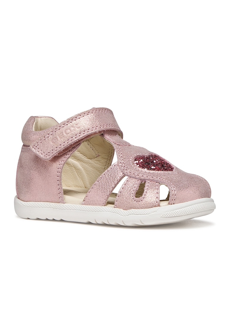 Sandale de piele ecologica cu velcro Macchia - Auriu rose/Roz