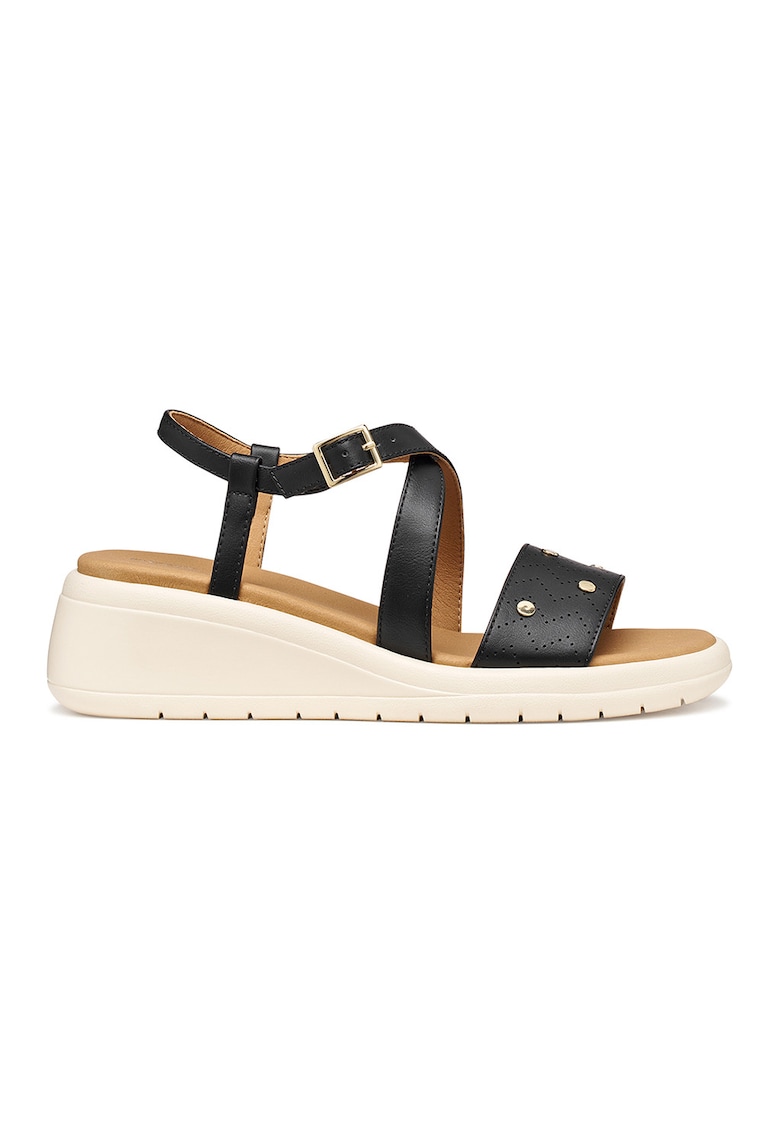 Sandale wedge din piele ecologica - Negru