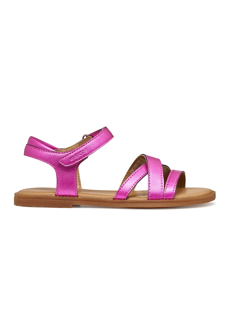 Sandale din piele ecologica cu velcro - Fucsia