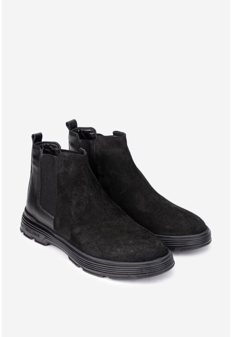 Ghete barbati din piele neagra cu elastic in laterale