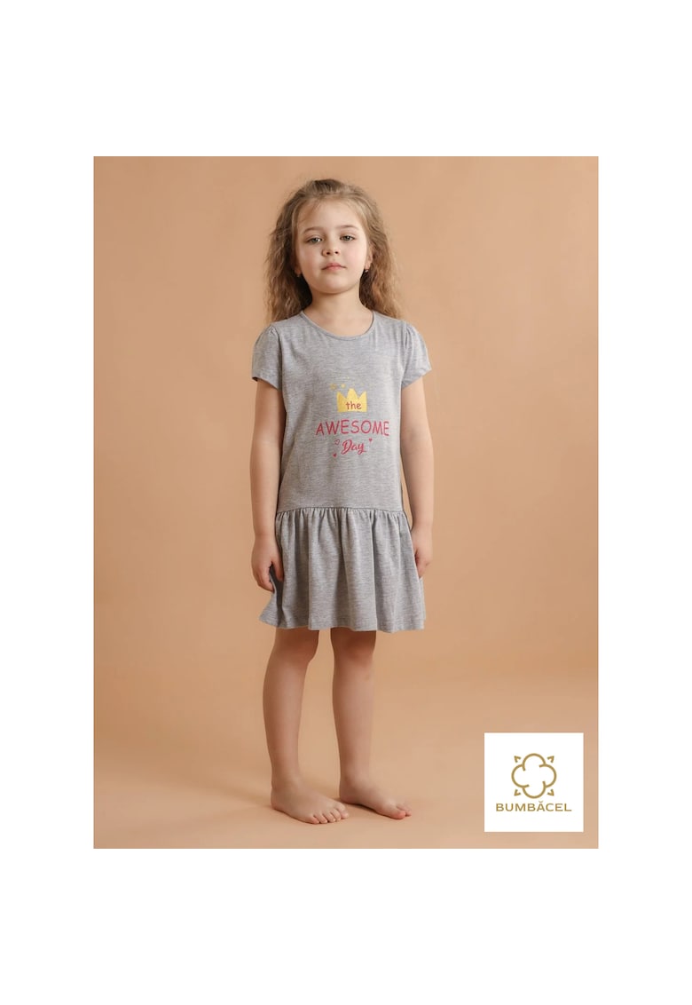 Rochie cu maneca scurta - cu imprimeu - din bumbac - pentru fetite