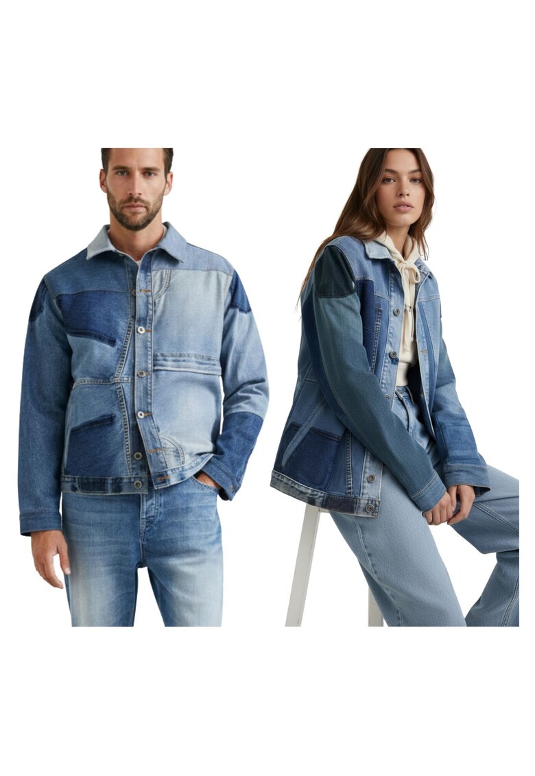 Jacheta de blugi unisex tip patchwork Umberto