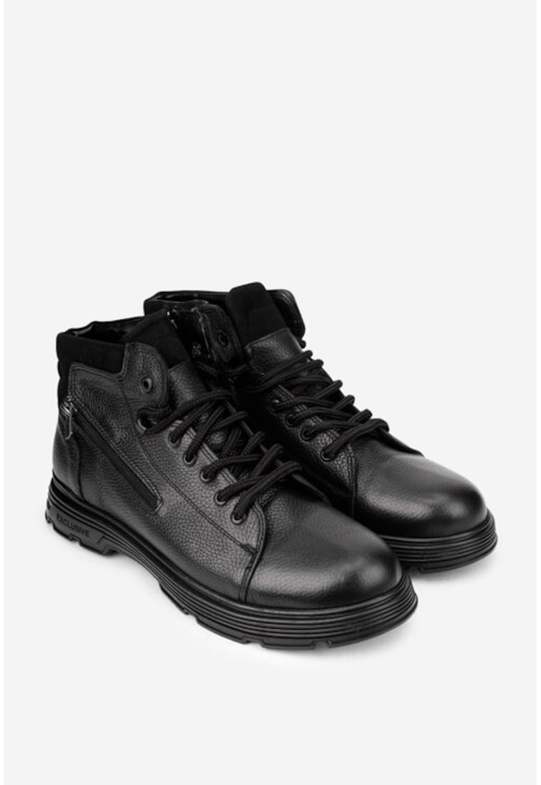 Ghete barbati din piele texturata neagra cu fermoar decorativ