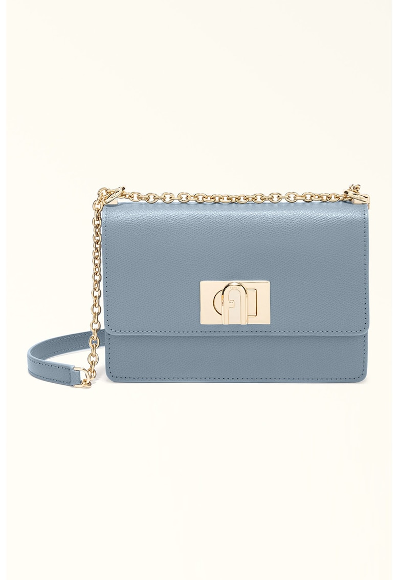 Geanta crossbody din piele cu bareta din lant si protectie pentru umar - Albastru pastel/Albastru prafuit