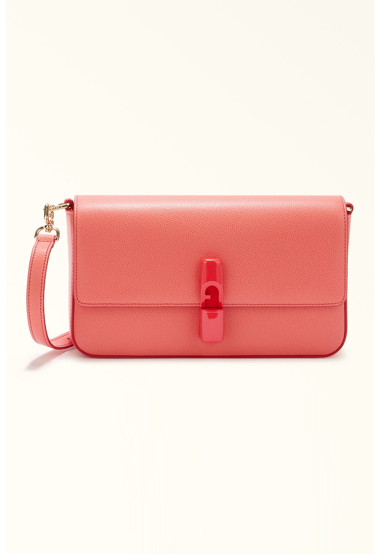 Geanta crossbody din piele cu clapa Iride - Roz aprins