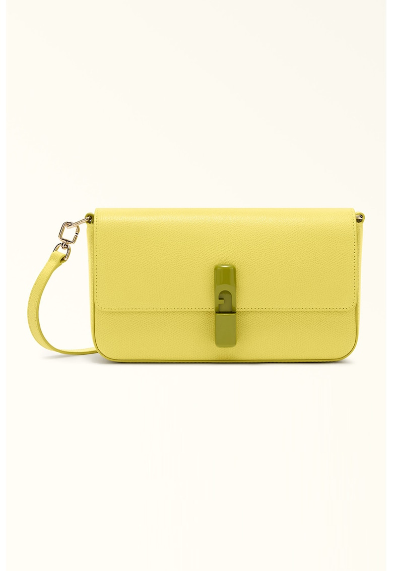 Geanta crossbody din piele cu clapa Iride - Galben pai