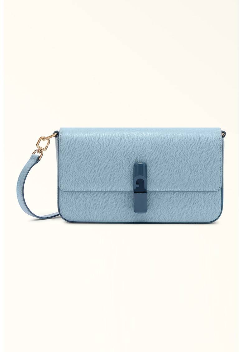 Geanta crossbody din piele cu clapa Iride - Albastru lavanda