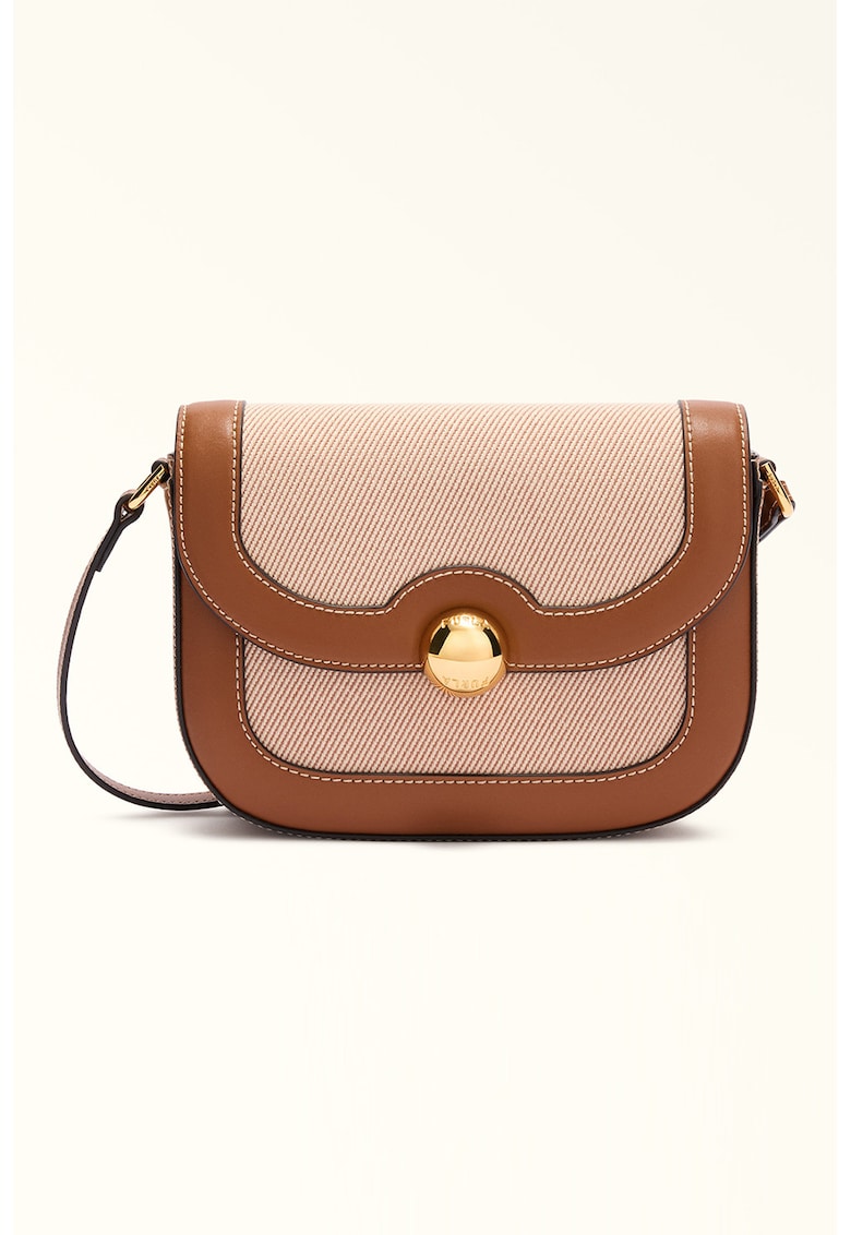 Geanta crossbody cu garnituri din piele Moonlight - Maro scortisoara/Roz somon