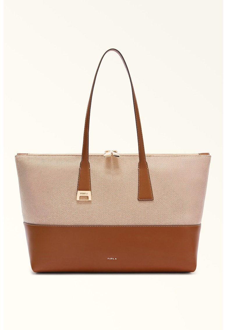 Geanta shopper cu insertii de piele Olivia - Maro cognac/Bej