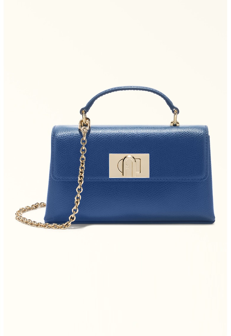 Geanta crossbody din piele cu bareta din lant si clapa 1927 - Albastru indigo/Albastru