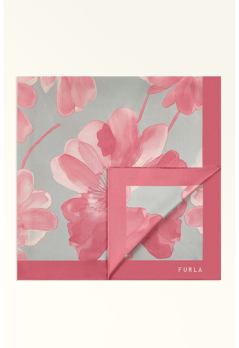 Esarfa de matase cu model floral Tortona - Gri deschis/Roz