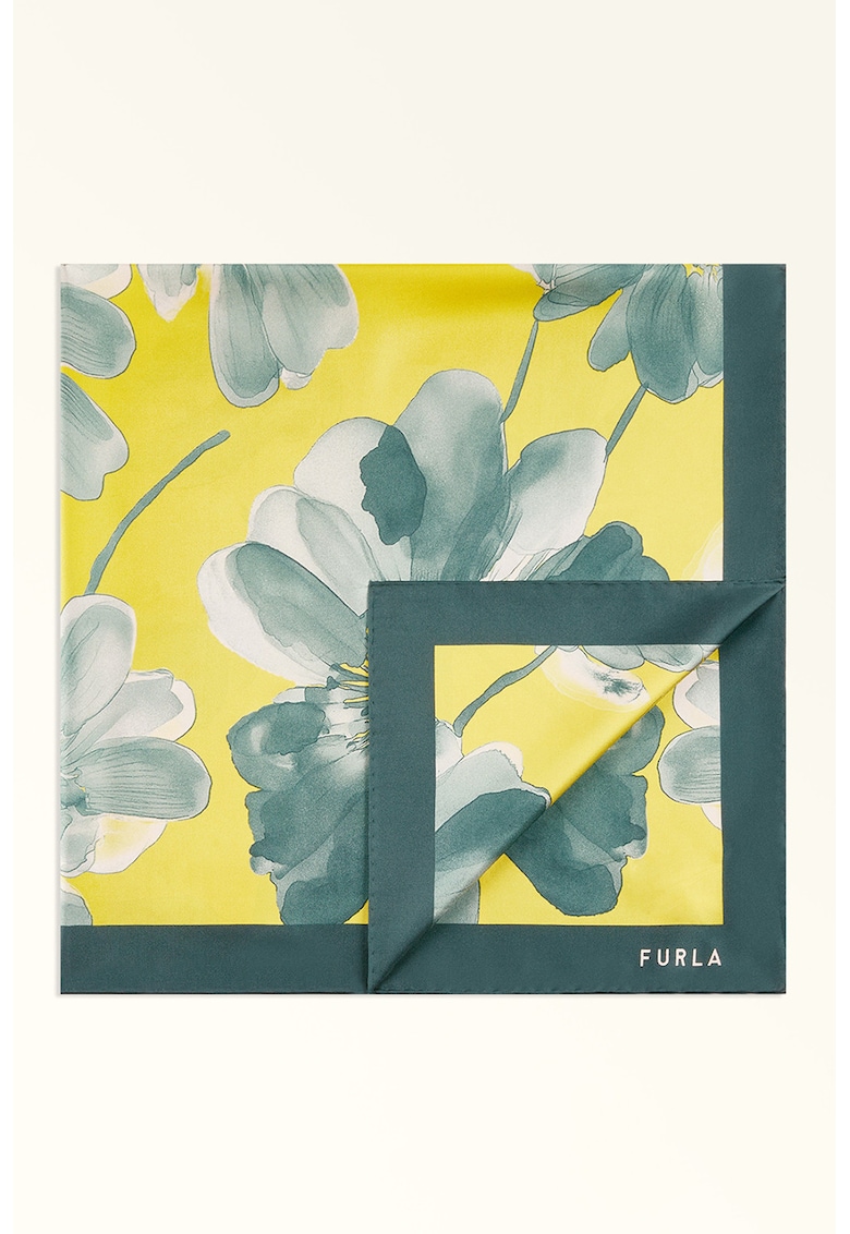 Esarfa de matase cu model floral Tortona - Verde/Galben