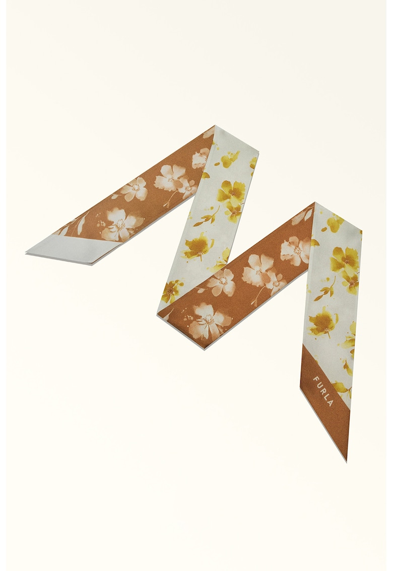 Esarfa de matase cu model floral - Maro/Galben/Bej