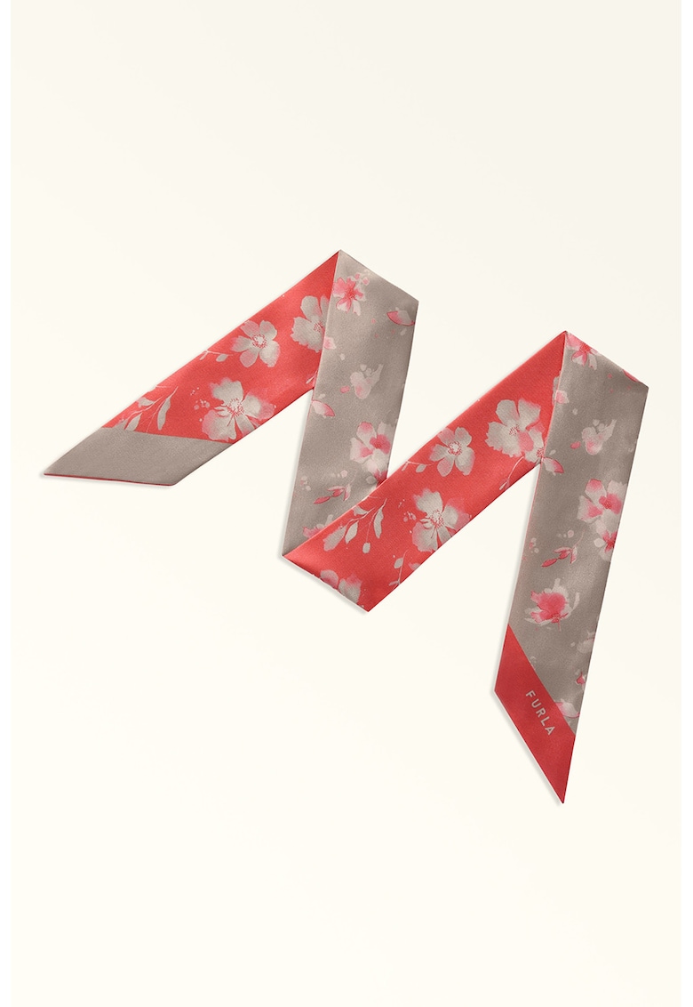 Esarfa de matase cu model floral - Gri/Coral