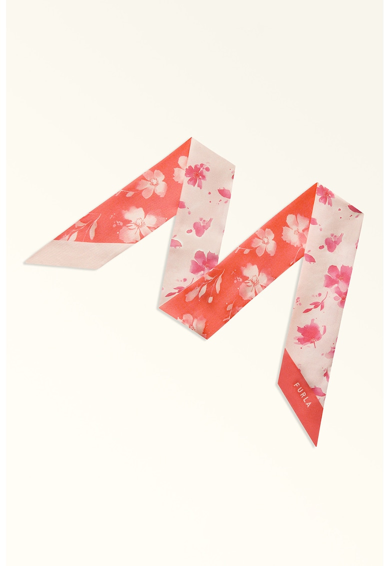 Esarfa de matase cu model floral - Coral/Roz pastel