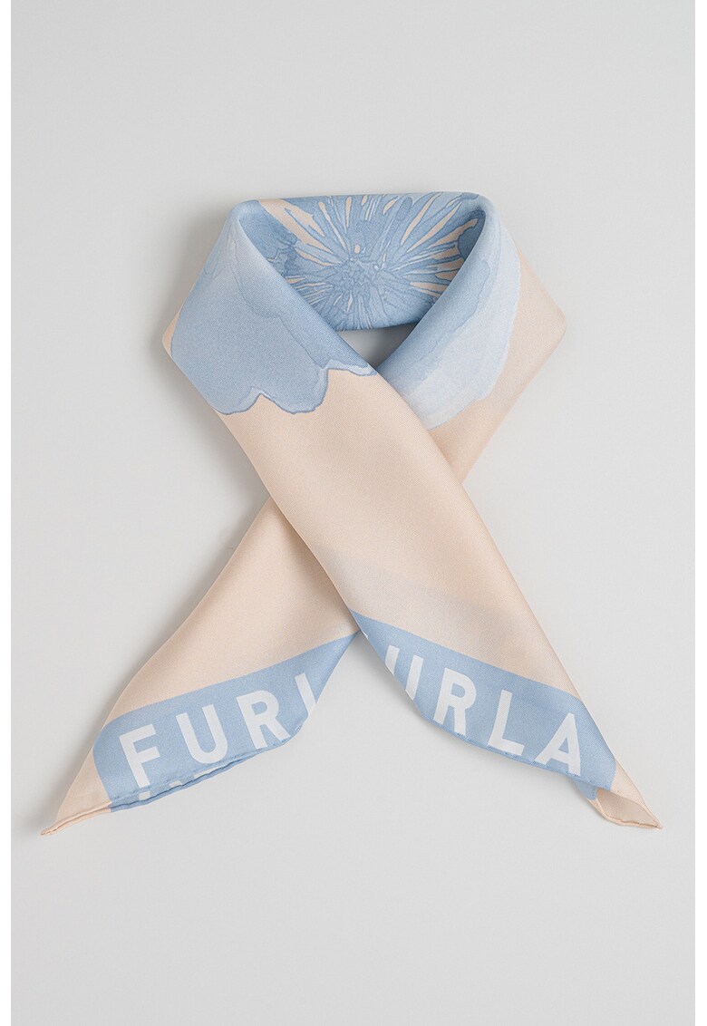 Esarfa de matase cu model floral Lea - Albastru pastel/Piersica