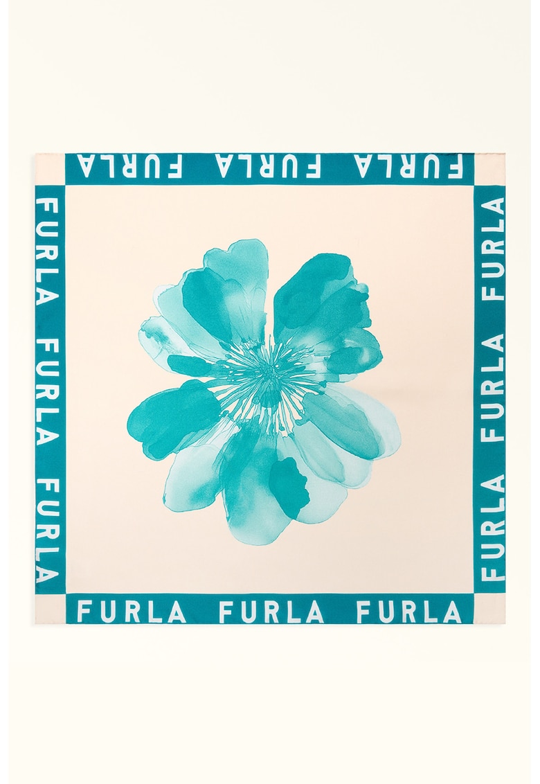 Esarfa de matase cu model floral Lea - Roz pastel/Verde feriga
