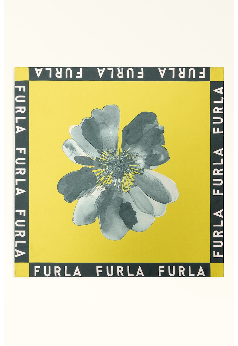 Esarfa de matase cu model floral Lea - Negru/Galben sofran